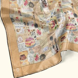 Patissier Cahier Silk Scarf Available in 2 Sizes - 100% Silk or Vegan Faux Silk - Handmade to Order