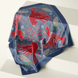 Red Cardinals Silk Scarf Available in 2 Sizes - 100% Silk or Vegan Faux Silk - Handmade to Order