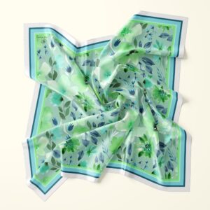 Flowers of June - spring green - Silk Scarf Available in 2 Sizes - 100% Silk or Vegan Faux Silk - Handmade to Order