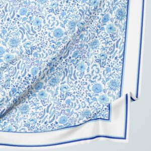 Porcelain Floral Blue Silk Scarf Available in 2 Sizes - 100% Silk or Vegan Faux Silk - Handmade to Order